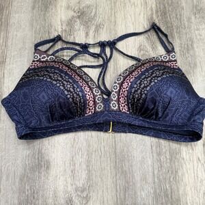 Athleta Blue Geometric Print Halter Bikini Swim Top Medium Adjustable Straps